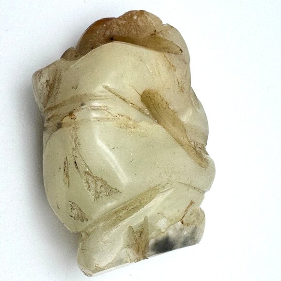 Jade Carved Chinese Mutton Fat Diety Figurine Rustic Stone Antique 19 c - Picture 9 of 9